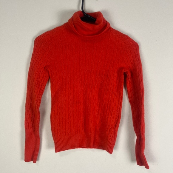 J.crew Women Turtle Neck Cable Knit Sweater Sz XS Cashmere Wool Fitted Y2K Red - Picture 1 of 10